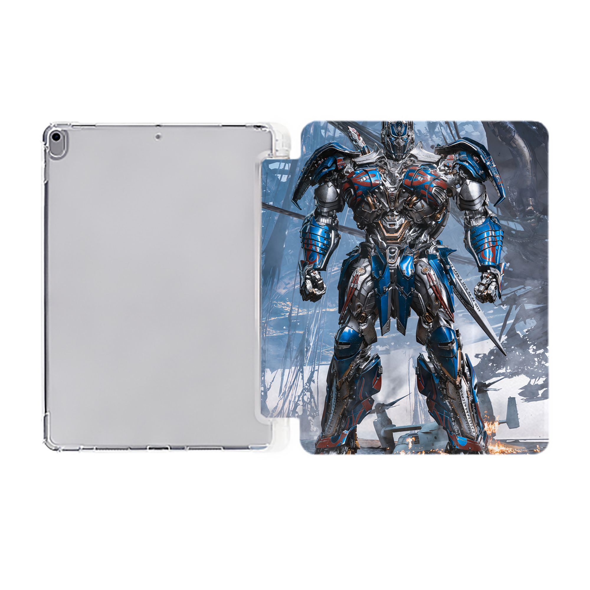 （画像用） Transformers トランスフォーマー IPad ケース ペン収納付き 三つ折りスタンド PUレザー×シリコン 対応機種9.5/10.5/10.9インチ
